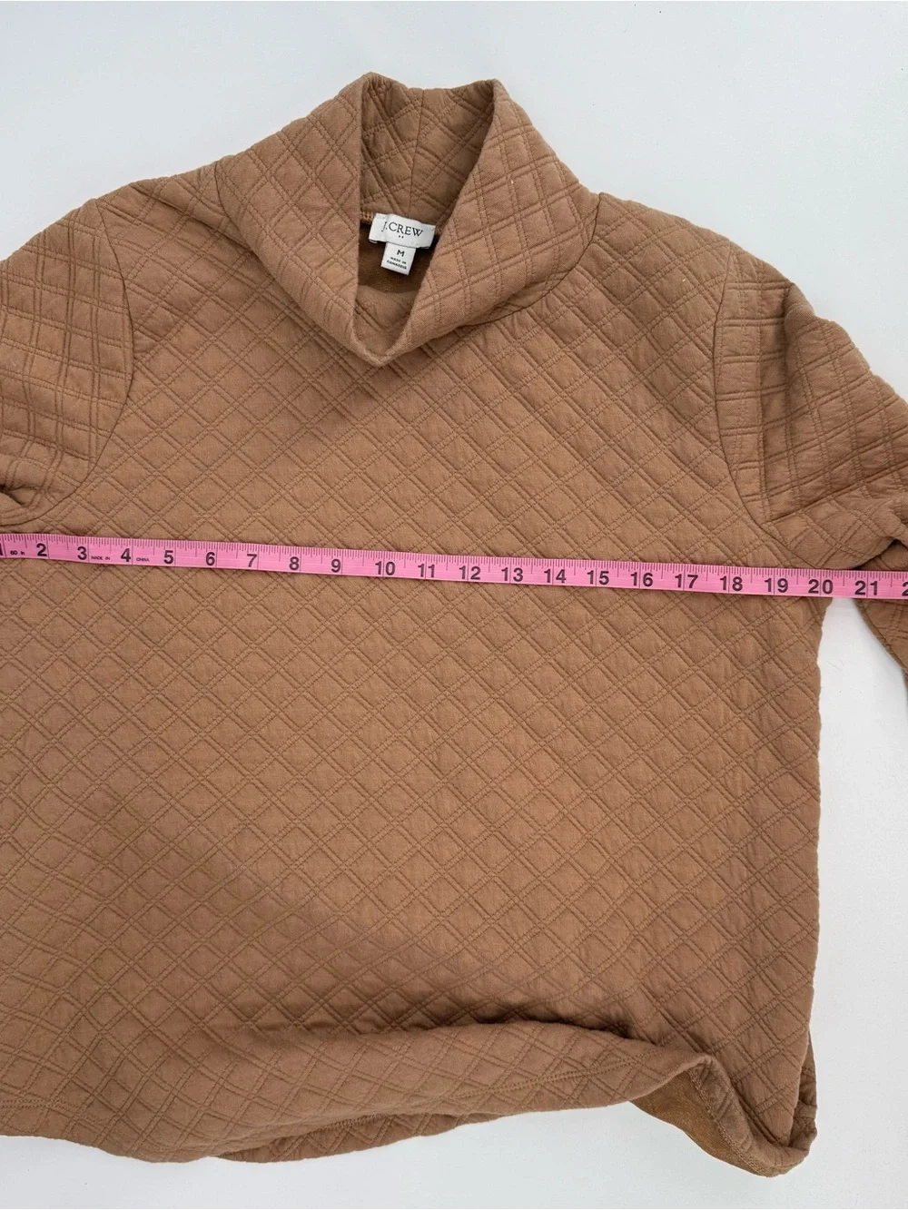 J.Crew Quilted Funnel Neck Sweatshirt M Camel Tan Textured Pullover